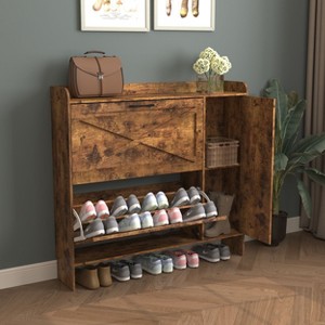 Okak Shoe Cabinet, Freestanding Shoe Organizer with 2 Flip Drawers, Shoe Storage Cabinet for Entryway, Living Room, Hallway, Brown - 1 of 4