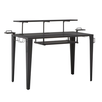 Juneau Metal Computer Desk with USB Charging Port and Adjustable Shelf Gray - Inspire Q