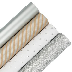 JAM Paper & Envelope 4ct Gift Wrap Rolls Silver: Wrapping Paper Pack, Polka Dots & Multi-Stripe, All Occasions, 28" Length - 1 of 4