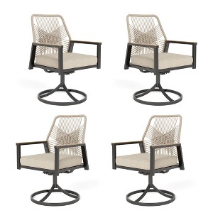 Captiva Designs Outdoor Dining Beige Rattan Chairs with Thick Cushions and Woven Wicker Backs - 1 of 4