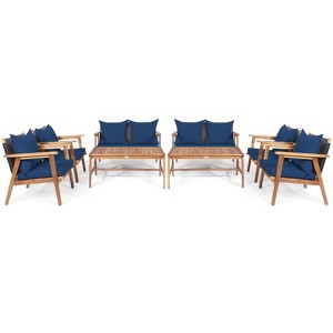 Tangkula 8PCS Patio Rattan Furniture Set Wood Frame Cushioned Sofa with Coffee Table Sectional Conversation Sofa Set for Garden Turquoise/Navy/Brown/Red - 1 of 4
