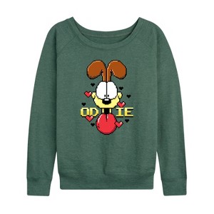 Women's - Garfield - Pixel Odie Lightweight French Terry Wide Neck Long Sleeve Shirt - 1 of 4