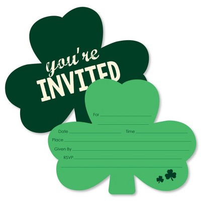 Big Dot of Happiness St. Patrick's Day - Shaped Fill-in Invitations - Saint Patty's Day Party Invitation Cards with Envelopes - Set of 12