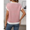 Women's Crewneck Cap Sleeve Ribbled Knit Top Casual Color Block Striped Sweater T-Shirt - 2 of 4