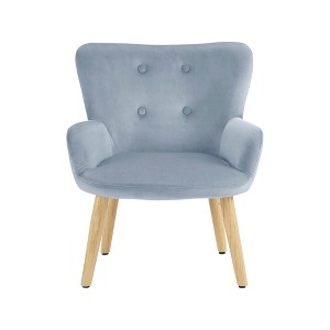 Ren Home Astrid Kids Upholstered Accent Chair with Pine Legs, Ice Blue Velvet - 1 of 4