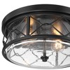 Franklin Iron Works Quincy 14" Industrial Flush-Mount Ceiling Light Fixture Kitchen Foyer Hallway Round Drum 2-Light Black Seeded Glass Bedroom - 3 of 4