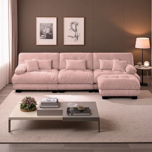 133.8" Chenille L-Shaped Modular Sectional Sofa with Bolster Armrests & Ottomans - 1 of 4