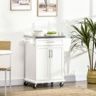 NicBex Kitchen Carts on Wheels Stainless Steel Kitchen Island with a Drawer, a Large Cabinet, Towel Rack and Spice Rack