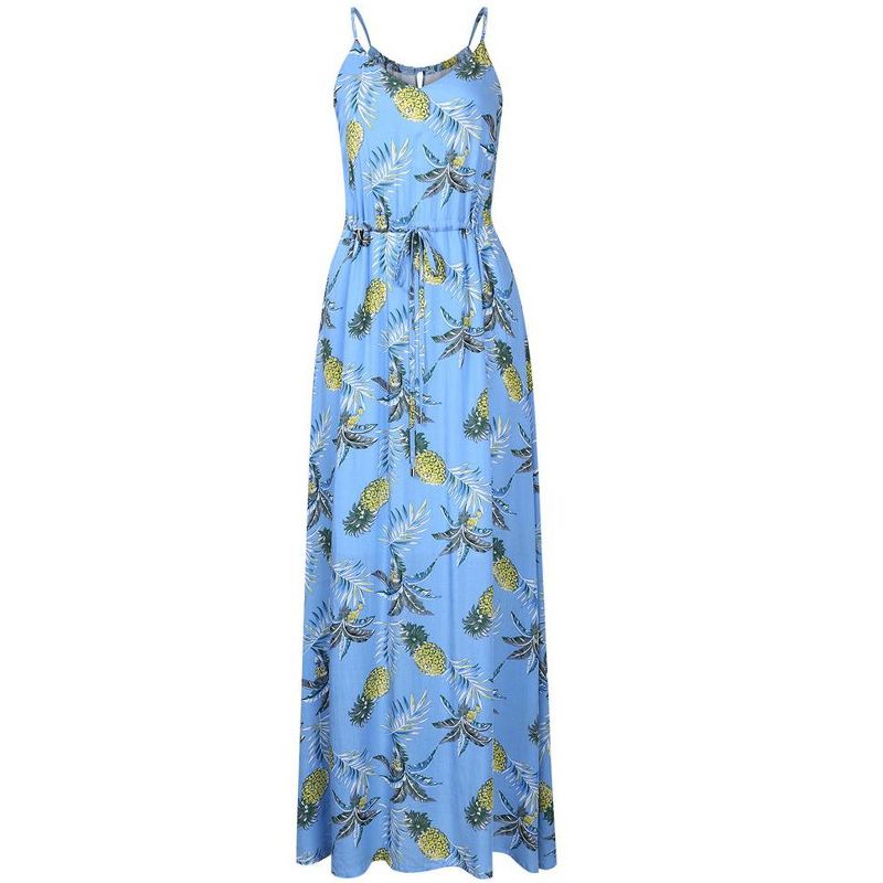 Womens V Neck Adjustable Spaghetti Strap Dress Sleeveless Boho Beach Floral Maxi Dress with Pockets, 4 of 11