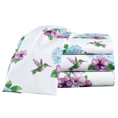 Collections Etc Hummingbird Floral  Sheet Set