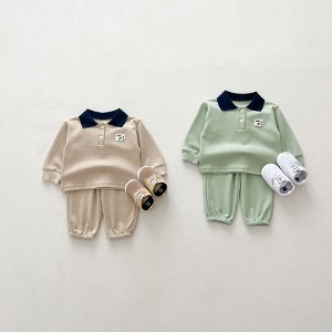 MyKids-USA Casual and Versatile Two-Piece Set: Print Top Polo Top and Pants for Baby and Toddlers - 1 of 4