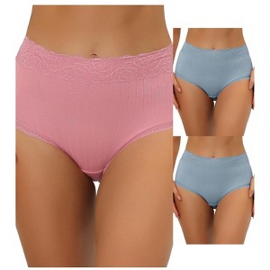Allegra K Women's High Waist Tummy Control Comfortable Lace Trim Ribbed Briefs Multicolored - 1 of 4