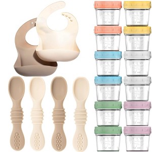 12pc Glass Baby Food Storage Jars, 4 Silicone Baby Spoons & 2 Silicone Bibs, Baby Mealtime Essentials – BPA-Free, Leakproof, and Dishwasher Safe - 1 of 4