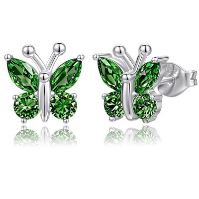 Molenia Birthstone Butterfly Earrings for Women：925 Sterling Silver Stud Dainty Cute Gifts for Girls Daughter Friend Birthday Graduation Christmas