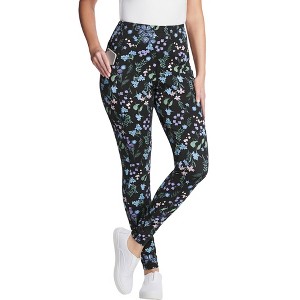 Woman Within Petite Stretch-Cotton Knit Pull-On Printed Pocket Leggings - 1 of 2