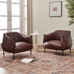 KINWELL 33" Wide Faux Vegan Leather Upholstery Barrel Chair with Metal Legs, Set of 2 - 1 of 4