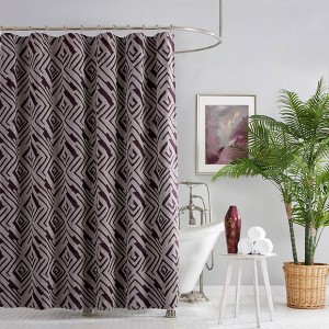 Ayesha Curry Abstract Geo Shower Curtain Purple: Microfiber, Machine Washable, Non-Slip Backing - 1 of 3