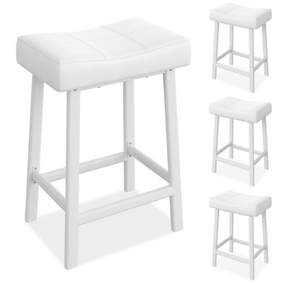Coucheta White Counter Height Bar Stools Set of 4, 24 Inch Saddle Barstool with Curved Surface, Leather Kitchen Island Chair for Dining Room Home Bar