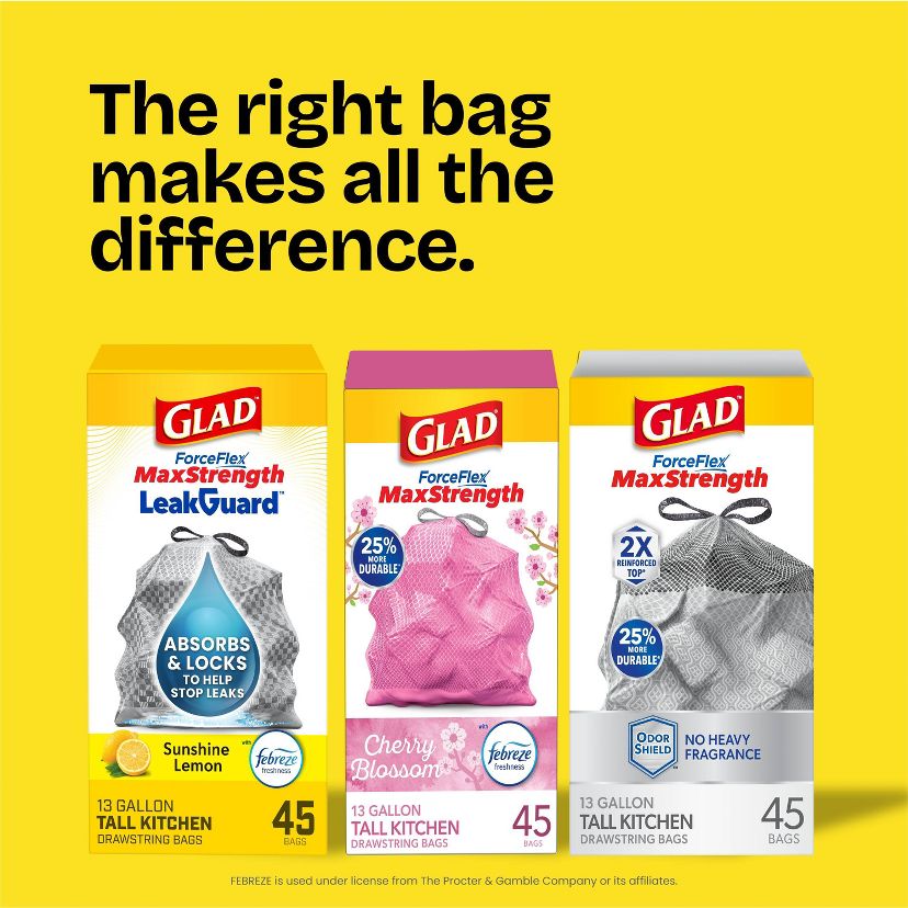 Glad ForceFlex MaxStrength Tall Kitchen Drawstring Trash Bags