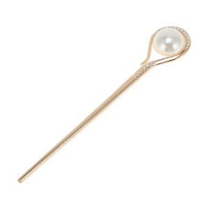Unique Bargains Women's Faux Pearl Rhinestone Hair Chopstick Light Gold Tone 1 Pc - 1 of 4