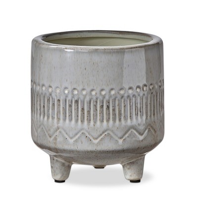 tagltd Olema Carved Grey Glazed Terracotta Planter Medium, 5.91L x 5.91W x 6.25H inches, its a 5" drop in plant. Decorative Use Only