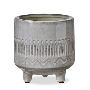 tagltd Olema Carved Grey Glazed Terracotta Planter Medium, 5.91L x 5.91W x 6.25H inches, its a 5" drop in plant. Decorative Use Only - 1 of 2