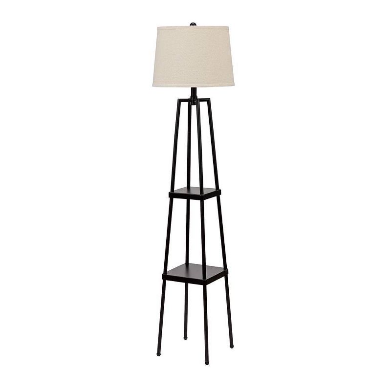 58&#34; Etagere Floor Lamp with Shelves/Beige Linen Shade Black - Cresswell Lighting, 3 of 14
