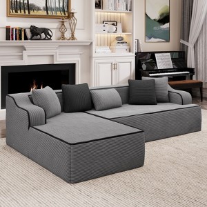 Captiva Designs 124" L-Shaped Sectional Sofa with Ottoman and 3 Pillows, 4-Seater Modular Cloud Couch for Living Room, Corduroy Fabric - 1 of 1