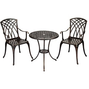 Jojoka 3 Piece Patio Bistro Set w/ 2 Chairs,Aluminum Bistro Table with Umbrella Hole for Garden Balcony - 1 of 4