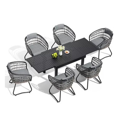 Crestlive Products Modern Aluminum Outdoor Dining sets Expandable Patio Dining Table with arm chairs for 4-10 People Outside