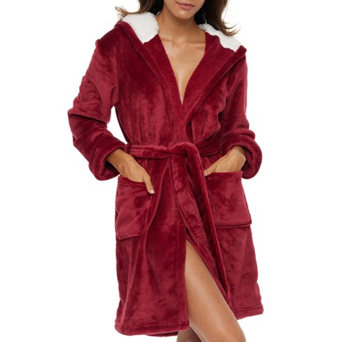 Women's Fuzzy Plush Fleece Bathrobe with Hood, Soft Warm Hooded Lounge Robe  – Alexander Del Rossa