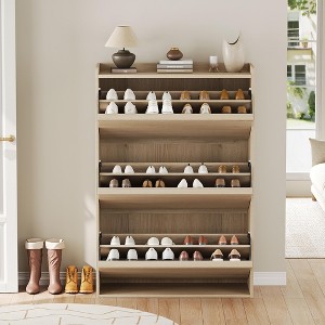 Shoe Cabinet with 3 Flip Drawers, Wooden Shoe Organizer Cabinet with Adjustable Shelf, Shoe Storage for Entryway - 1 of 4