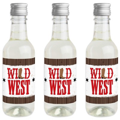 Big Dot of Happiness Western Hoedown - Mini Wine and Champagne Bottle Label Stickers - Wild West Cowboy Party Favor Gift for Women and Men - Set of 16