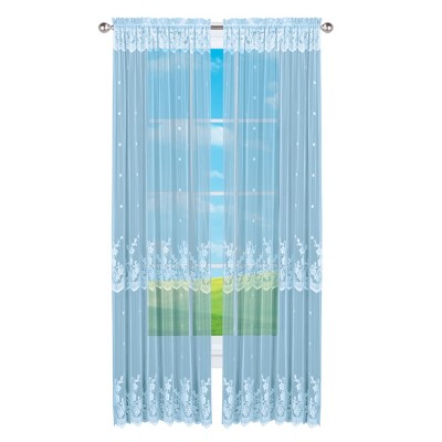 Collections Etc Vintage Rose Lace Sheer Window Curtain Panel 56" x 84" Blue