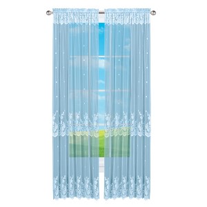 Collections Etc Vintage Rose Lace Sheer Window Curtain Panel 56" x 84" Blue - 1 of 2