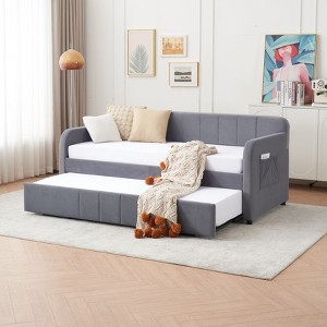 VASIP Twin  SOFA Daybed with Trundle - Upholstered Gray Sofa Bed, Wood Slat Support & Space-Saving Design for Small Spaces & Guest Rooms - 1 of 4