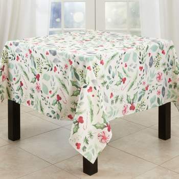 Saro Lifestyle Holiday Tablecloth With Christmas Foliage and Candy Canes