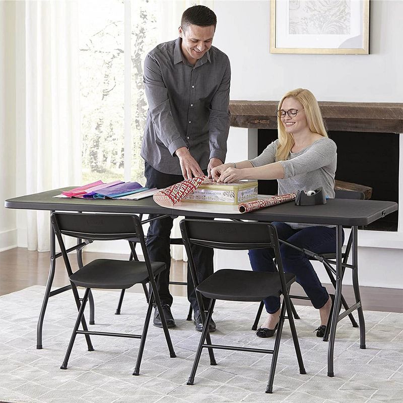 SKONYON 6ft Folding Table, Portable Plastic Tables Black, 2 of 8