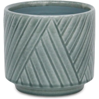 Cheung's Parlora Crossed Diagonal Pattern Straight Side Ceramic Pot - Medium - Green