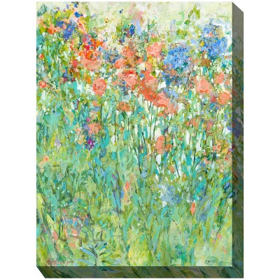 Cottage Garden West of The Wind Spring Essence Colorful 40 x 30 Inch Waterproof Gallery Wrapped Canvas, Outdoor Garden, Yard, Patio All Weather