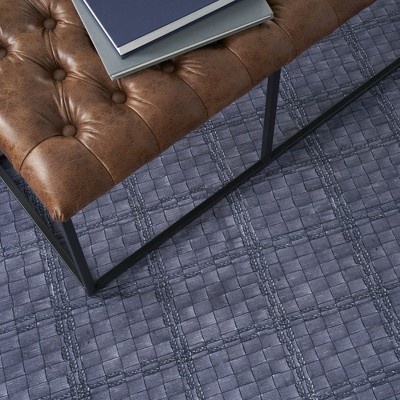 Navy Blue Geometric Cotton Blend 4' x 6' Area Rug
