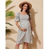 Clearlove Women's Floral Print Square Neck Shirred Puff Sleeve Maternity Dress Nursing Friendly Bump Flowy Maxi - 4 of 4