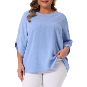 Agnes Orinda Women's Plus Size Swiss Dots Round Neck Petal Sleeve Casual Summer Blouse - 1 of 4