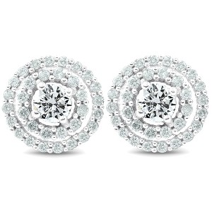 Pompeii3 1Ct Diamond Double Halo Studs Screw Back Womens Earrings White Gold 10.2MM - 1 of 4