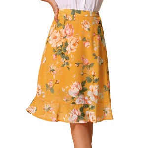 INSPIRE CHIC Women's Floral Ruffle Elastic High Waist Button Flowy Split Skirt - 1 of 4