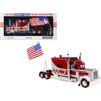 1997 Peterbilt 379 Tractor White and Red Met w/Flag "Vintage Heavy Haul Truck Collection" 1/43 Diecast Model by Iconic Replicas