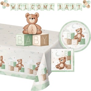 Creative Converting Teddy Bear Deluxe Baby Shower Tableware and Decorations Kit 27ct - 1 of 4
