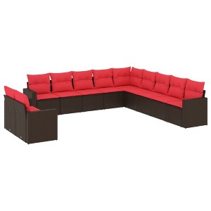 vidaXL 11 Piece Patio Sofa Set with Cushions - Brown and Red Without Table - 1 of 4
