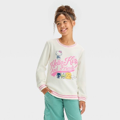 Girls' Hello Kitty & Friends Dreamy Fleece Crew Neck Pullover Sweatshirt - Ivory