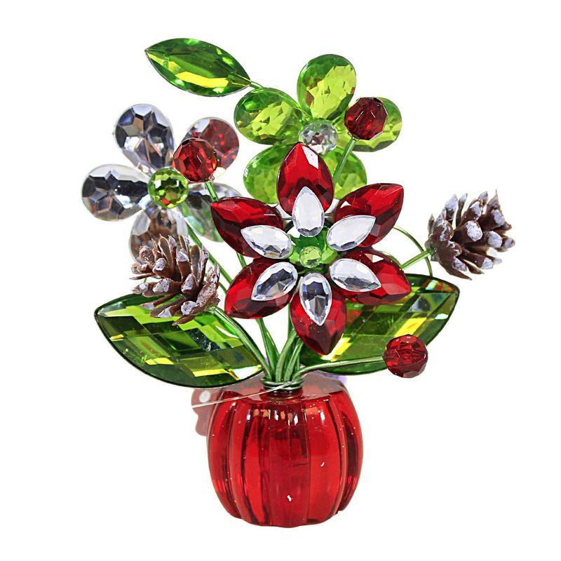 Crystal Expressions 4.0 Inch Holiday Wishes Posy Pot Pinecones Berries Poinsettia Figurines, 1 of 4